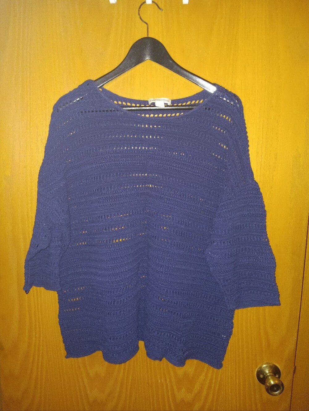 Coldwater Creek Navy Open-Knit Crewneck Sweater 2xl